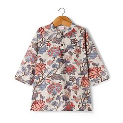 Babyhug Cambric Woven Full Sleeves Kurta Dhoti Set with Floral Print - Off White
