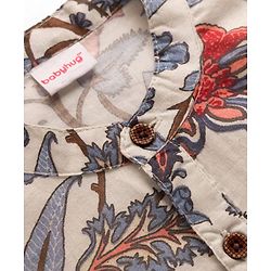Babyhug Cambric Woven Full Sleeves Kurta Dhoti Set with Floral Print - Off White