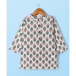 Babyhug Cambric Woven Full Sleeves Kurta Pajama Set with Floral Print - White