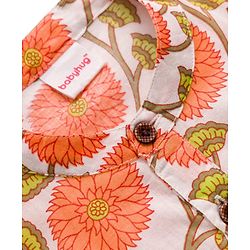 Babyhug Cambric Woven Full Sleeves Kurta Dhoti Set with Floral Print - Off White
