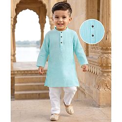 Babyhug 100% Cotton Woven Full Sleeves Goss Solid Kurta & Pyjama Set - Light Blue & White