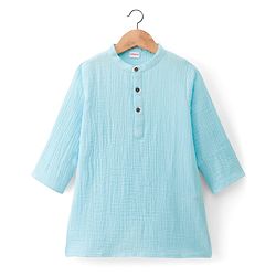 Babyhug 100% Cotton Woven Full Sleeves Goss Solid Kurta & Pyjama Set - Light Blue & White