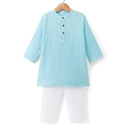 Babyhug 100% Cotton Woven Full Sleeves Goss Solid Kurta & Pyjama Set - Light Blue & White