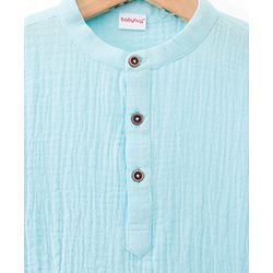 Babyhug 100% Cotton Woven Full Sleeves Goss Solid Kurta & Pyjama Set - Light Blue & White
