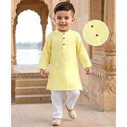 Babyhug 100% Cotton Woven Full Sleeves Goss Solid Kurta & Pyjama Set - Yellow