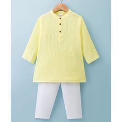 Babyhug 100% Cotton Woven Full Sleeves Goss Solid Kurta & Pyjama Set - Yellow