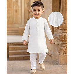 Babyhug 100% Cotton Woven Full Sleeves Goss Solid Kurta & Pyjama Set - White