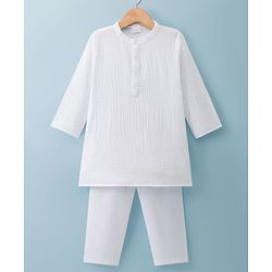 Babyhug 100% Cotton Woven Full Sleeves Goss Solid Kurta & Pyjama Set - White