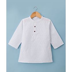 Babyhug Cambric Woven Full Sleeves Imbossed Printed Kurta Pajama Set - White