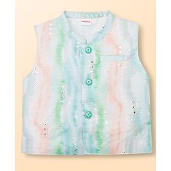 Babyhug Cambric Woven Full Sleeves Kurta Pyjama Set With Printed Nehru Jacket - White