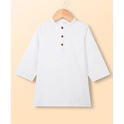 Babyhug Cambric Woven Full Sleeves Kurta Pyjama Set With Printed Nehru Jacket - White