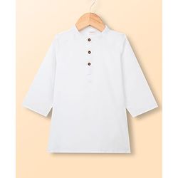 Babyhug Cambric Woven Full Sleeves Kurta Pyjama Set With Printed Nehru Jacket - White