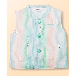 Babyhug Cambric Woven Full Sleeves Kurta Pyjama Set With Printed Nehru Jacket - White