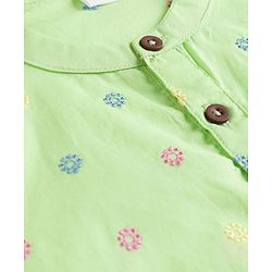 Babyhug 100% Cotton Woven  Cambric Full Sleeves Floral Embroidered Kurta Pyjama Set - Light Green