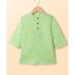 Babyhug 100% Cotton Woven  Cambric Full Sleeves Floral Embroidered Kurta Pyjama Set - Light Green