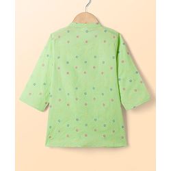 Babyhug 100% Cotton Woven  Cambric Full Sleeves Floral Embroidered Kurta Pyjama Set - Light Green