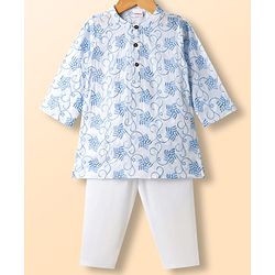 Babyhug Cambric Woven Full Sleeves Embroidered Kurta & Pyjama Set - White