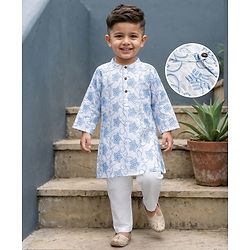 Babyhug Cambric Woven Full Sleeves Embroidered Kurta & Pyjama Set - White
