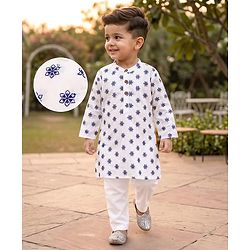 Babyhug Cambric Woven Full Sleeves Floral Printed Kurta Pyjama Set - White