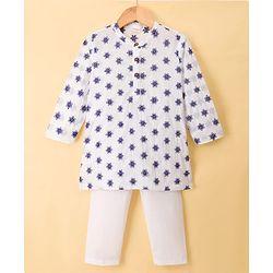 Babyhug Cambric Woven Full Sleeves Floral Printed Kurta Pyjama Set - White