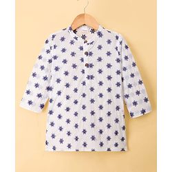 Babyhug Cambric Woven Full Sleeves Floral Printed Kurta Pyjama Set - White