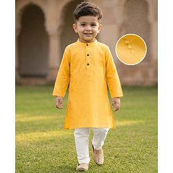 Babyhug 100% Cotton Woven   Cambric Full Sleeves  Embroidered Kurta & Pyjama Set - Yellow