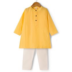 Babyhug 100% Cotton Woven   Cambric Full Sleeves  Embroidered Kurta & Pyjama Set - Yellow