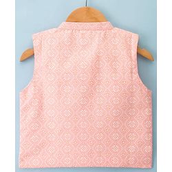Babyhug 100% Cotton Cambric Woven Full Sleeves Kurta Pajama Set with Jacket & Motif Print- Pink & White