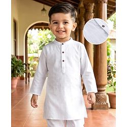 Babyhug 100% Cotton Dobby Woven Full Length Solid Kurta - White