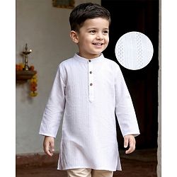 Babyhug 100% Cotton Woven Full Sleeves Embroidered Kurta -White