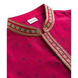 Babyhug Woven Full Sleeves Dobby Kurta Pajama Set with Embroidery - Fuchsia