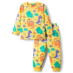 Babyhug Cotton Knit Full Sleeves T-Shirt & Lounge Pant Co-ords Night Suit With Dino Print - Yellow