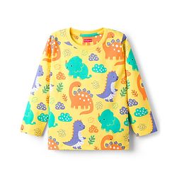 Babyhug Cotton Knit Full Sleeves T-Shirt & Lounge Pant Co-ords Night Suit With Dino Print - Yellow