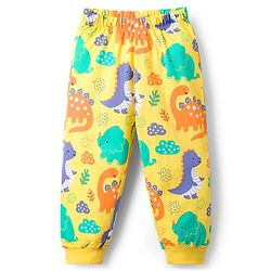 Babyhug Cotton Knit Full Sleeves T-Shirt & Lounge Pant Co-ords Night Suit With Dino Print - Yellow