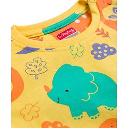 Babyhug Cotton Knit Full Sleeves T-Shirt & Lounge Pant Co-ords Night Suit With Dino Print - Yellow