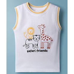 Babyhug 100% Cotton Knit Sleeveless T-Shirt With Animal Print - White