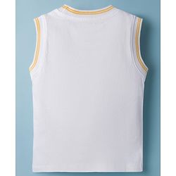 Babyhug 100% Cotton Knit Sleeveless T-Shirt With Animal Print - White