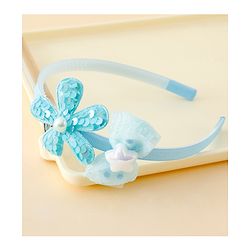 Babyhug Free Size Hair Band With Bow & Sequinned Floral Applique -Light Blue