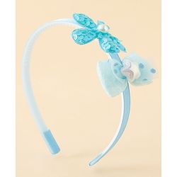 Babyhug Free Size Hair Band With Bow & Sequinned Floral Applique -Light Blue