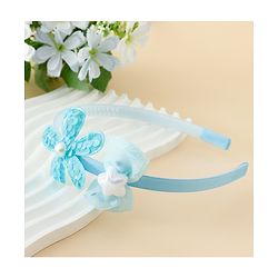 Babyhug Free Size Hair Band With Bow & Sequinned Floral Applique -Light Blue