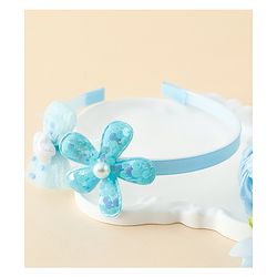 Babyhug Free Size Hair Band With Bow & Sequinned Floral Applique -Light Blue