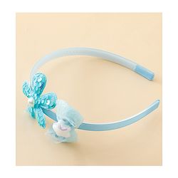Babyhug Free Size Hair Band With Bow & Sequinned Floral Applique -Light Blue