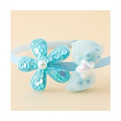 Babyhug Free Size Hair Band With Bow & Sequinned Floral Applique -Light Blue
