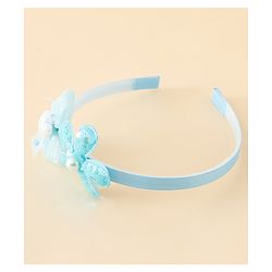 Babyhug Free Size Hair Band With Bow & Sequinned Floral Applique -Light Blue
