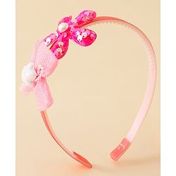 Babyhug Free Size Hair Band With Bow & Sequinned Floral Applique -Light Blue