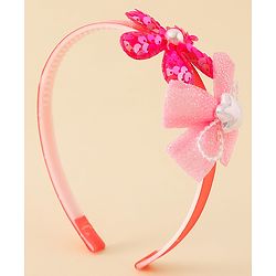 Babyhug Free Size Hair Band With Bow & Sequinned Floral Applique -Light Blue