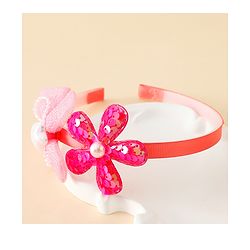 Babyhug Free Size Hair Band With Bow & Sequinned Floral Applique -Light Blue