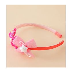 Babyhug Free Size Hair Band With Bow & Sequinned Floral Applique -Light Blue