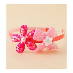 Babyhug Free Size Hair Band With Bow & Sequinned Floral Applique -Light Blue