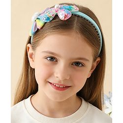 Babyhug Free Size Hair Band With Bow & Sequinned Floral Applique - Multicolour